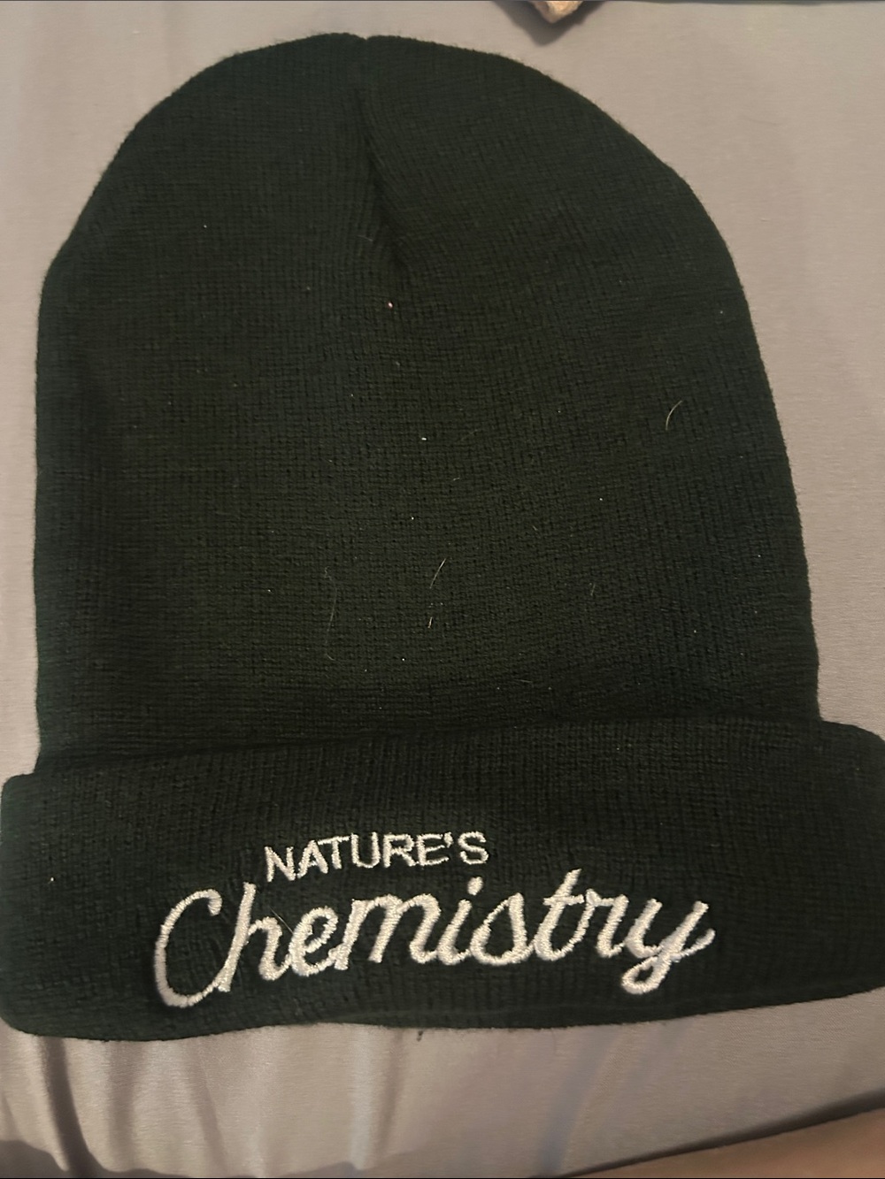 Black Beanie with "Nature's Chemistry" Embroidery